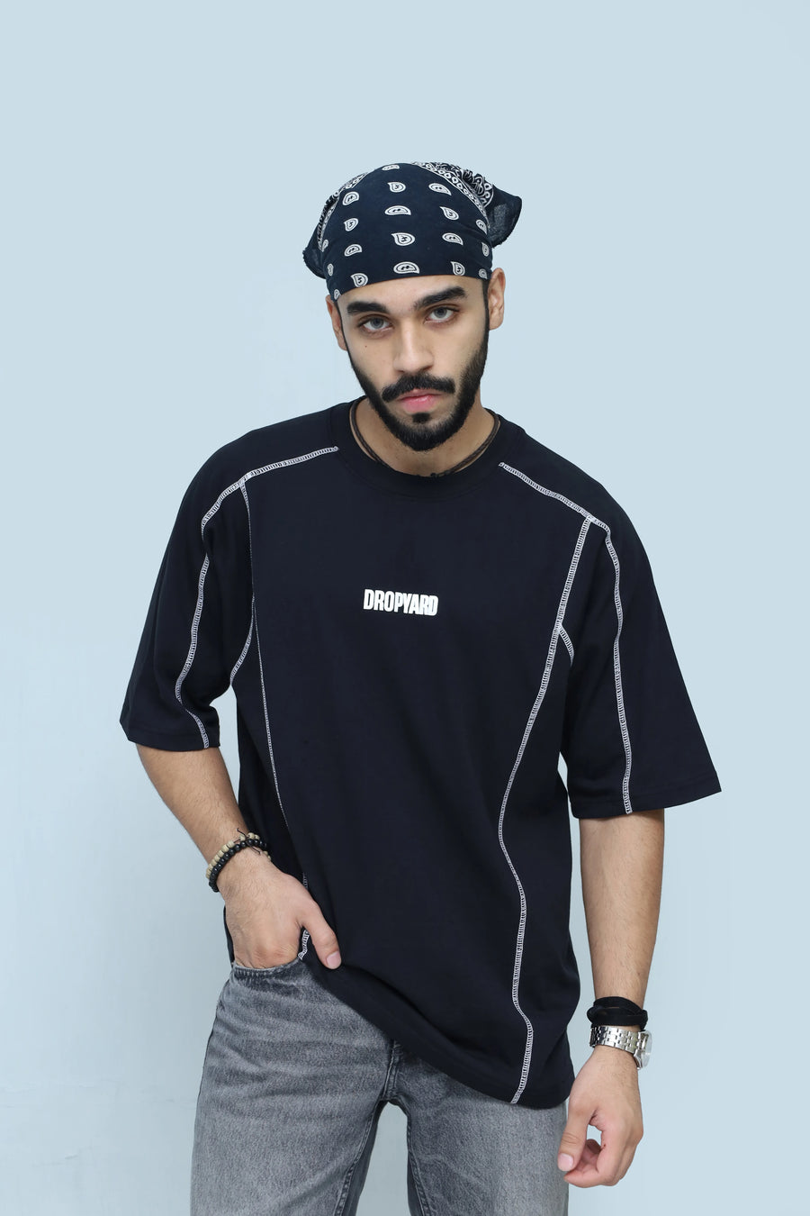 Black Oversized Stitch Tee